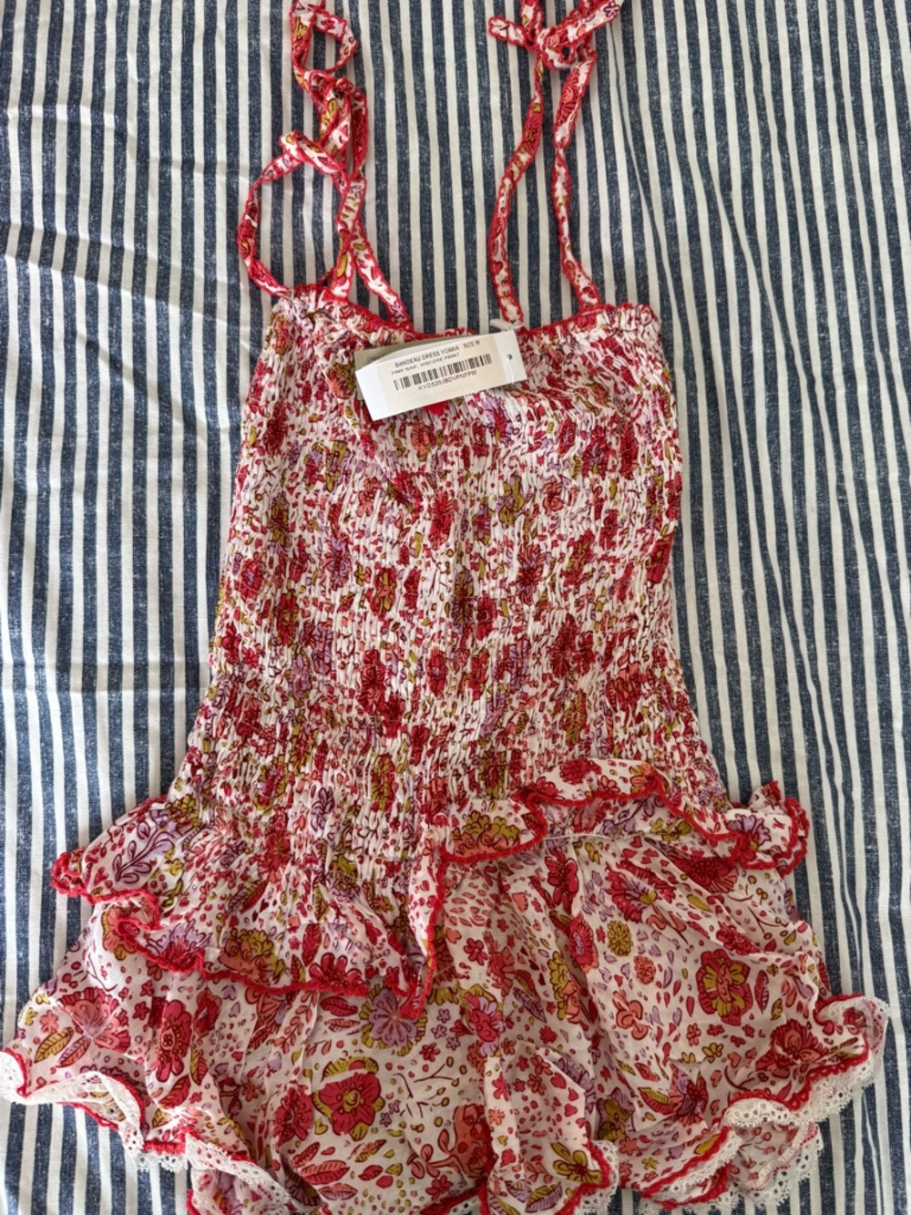 Poupette St. Barth Kids Pink and White Floral Smocked Yoana Bandeau Dress